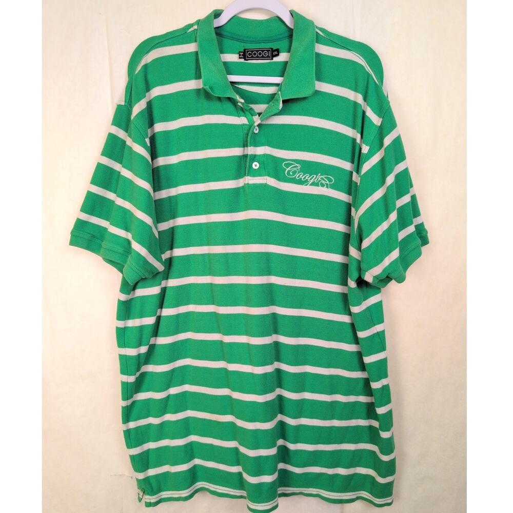 Coogi striped polo shirt Size XXL Green Y2K Preppy Retro Streetwear Casual